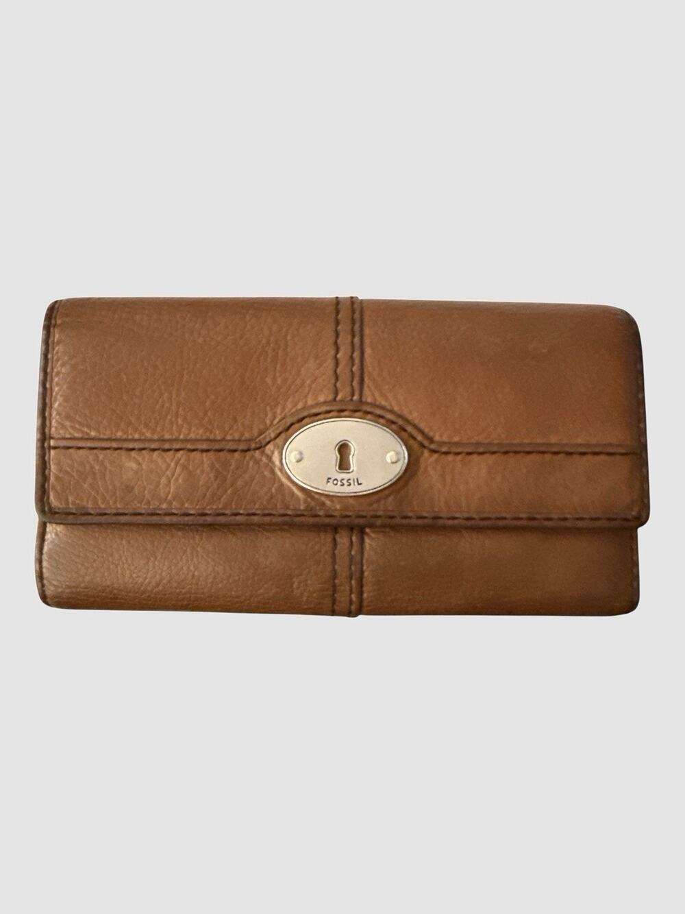 Vintage FOSSIL Maddox Marlow Leather Flap Clutch Trifold Wallet Chestnut Brown *